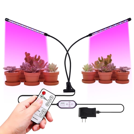 TUOY 42 LED Grow Lights for Indoor Plants Red Blue Spectrum Auto ON & Off 4 Head Clip-on 4/8/12H Timer 10 Dimmable Level Grow Light with DC Adapter