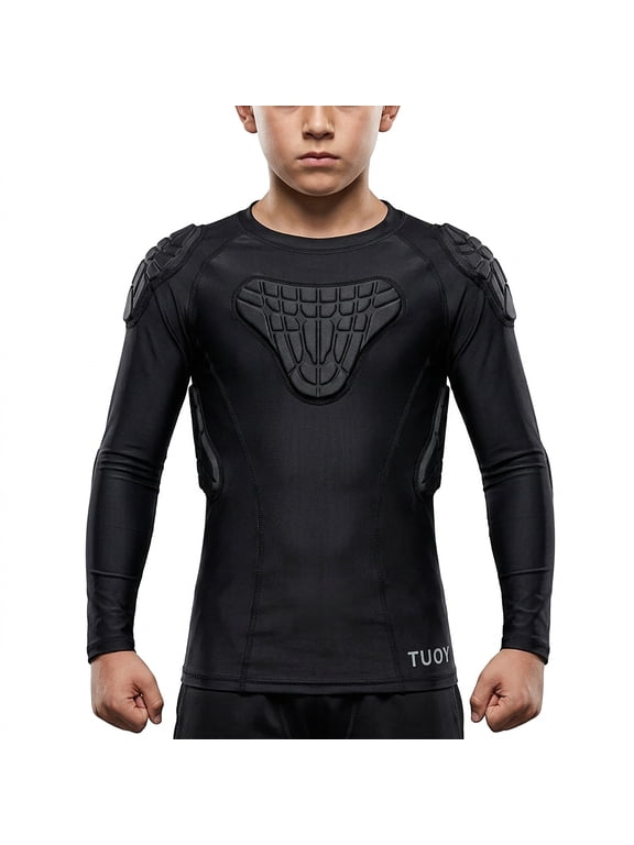 Kids Youth Boy's Padded Compression Shirt - Long Sleeve Protective Shirt