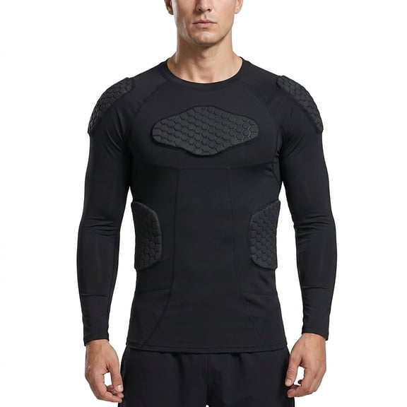 TUOY Men's Padded Compression Shirt Protective Shirt Rib Chest Protector up to Size L