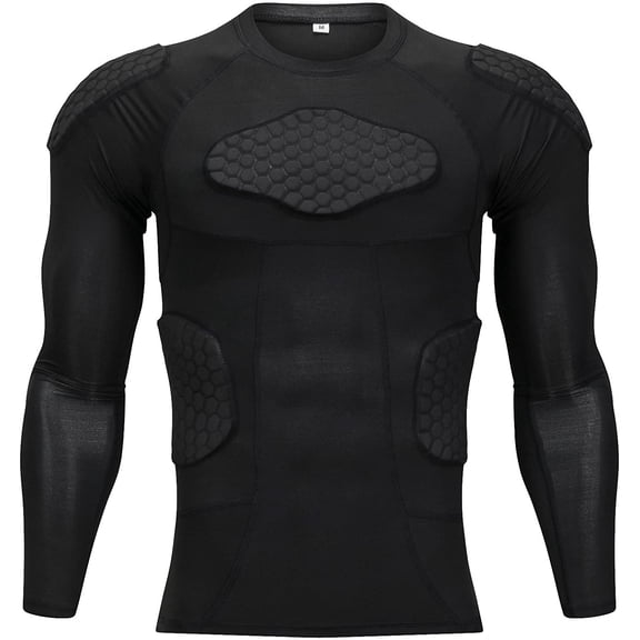 TUOY Men's Padded Compression Shirt Protective Shirt Rib Chest Protector up to Size L