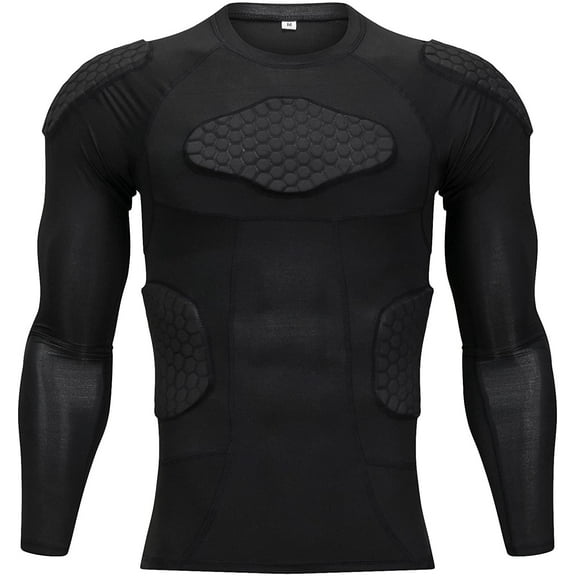 TUOY Men's Padded Compression Shirt Protective Shirt Rib Chest Protector up to Size M