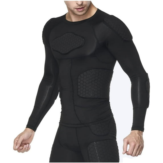 TUOY Men's Padded Compression Shirt Protective Shirt Rib Chest Protector up to Size XXL