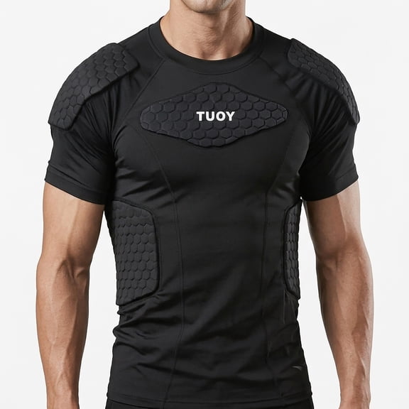 TUOY Men's Padded Compression Shirt Rib Chest Protector Protective Shirt