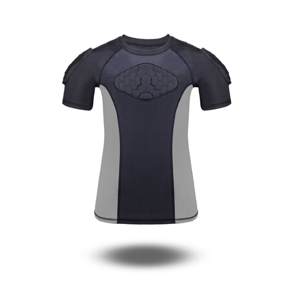 TUOY NEW Youth Padded Compression Shirt Padded Shirt Rib Chest Protector Shirts(M)