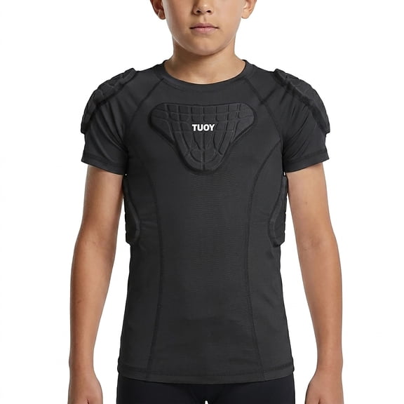 TUOY Youth Boy's Padded Protective Shirts for Football Baseball(Black-L)