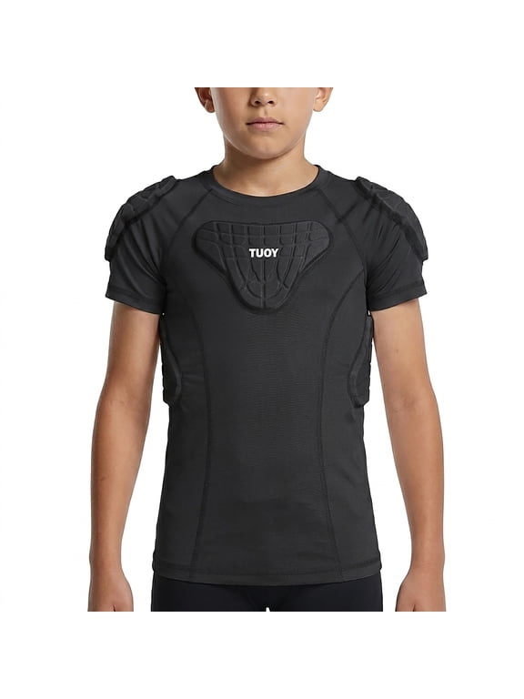 Youth Boy's Padded Protective Shirts for Football Baseball(Black-L)
