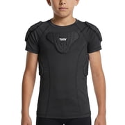 TUOY Youth Padded Compression Shirts Chest Rib Protectors for Football Baseball(Black-S)