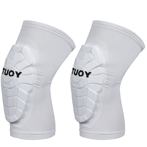 TUOYR Compression Padded knee Sleeve Knee Protection Anti-Slip Leg Sleeve with Protective Pad for Football Basketball Baseball Volleyball - Adult & Youth Size (White, 1 Pair)