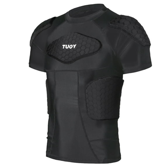 TUOYR Men's Anti-Shrink Chest Protector Padded Football Shirt, Black, 3XL