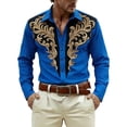 thumbnail image 1 of TUOYUAN Mens 3D Western Cowboy Print Long Sleeve Shirt Casual Button Down Top,Blue,SIZE:S, 1 of 4