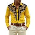 thumbnail image 1 of TUOYUAN Mens 3D Western Cowboy Print Long Sleeve Shirt Casual Button Down Top,Yellow,SIZE:XL, 1 of 4