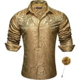 thumbnail image 1 of TUOYUAN Mens Gold Print Long Sleeve Button Down Shirt Casual Beach Resort Top,Gold,SIZE:M, 1 of 4