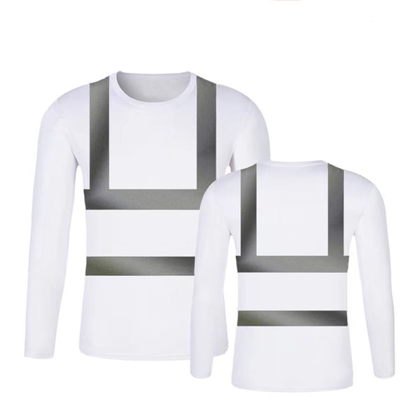 TUOYUAN Mens High Vis Reflective Long Sleeve Work Shirt Safety Construction Top,White,SIZE:S