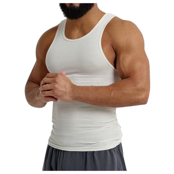 TUOYUAN Mens Ice Silk Ribbed Tank Top Sleeveless Gym Muscle Shirt Activewear Racerback,White,SIZE:L