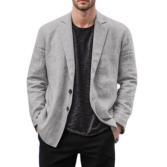 TUOYUAN Mens Linen Blend Casual Business Jacket Long Sleeve Loose Blazer Top,GY2,SIZE:XXXXL