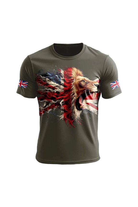 Mens UK Flag Print Short Sleeve T Shirt Casual Summer Top,Army Green,SIZE:S