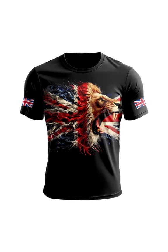 Mens UK Flag Print Short Sleeve T Shirt Casual Summer Top,Black,SIZE:M