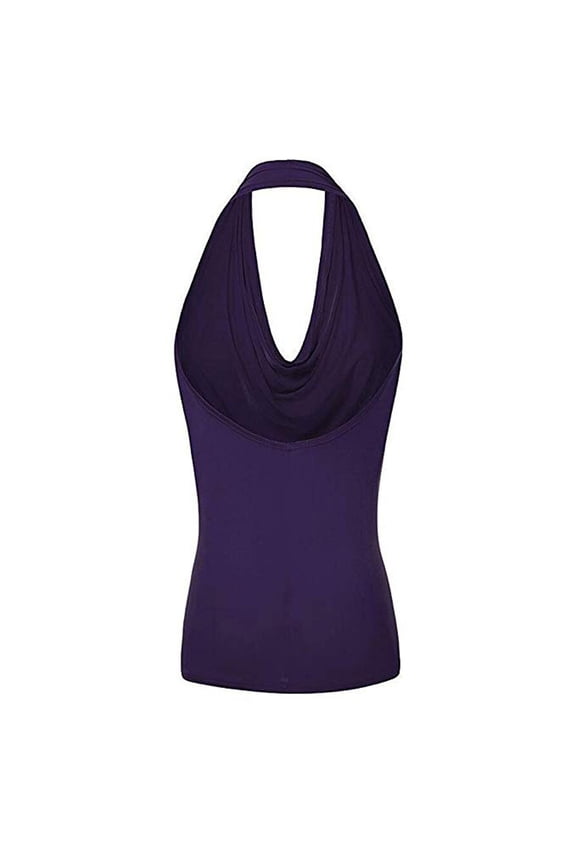 Womens Cowl Neck Backless Sleeveless Top Halter Going Out Blouse,Purple,SIZE:S