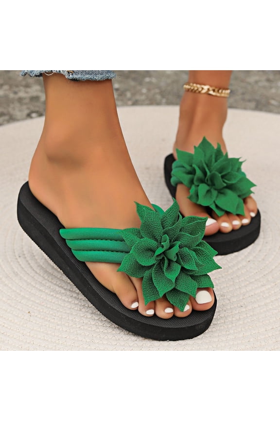 Womens Flat Sandals Toe Post Thong Sandals For Women Big Floral Decor Summer Beach Flip Flops Casual Slide Sandals Green US :6