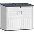 thumbnail image 1 of TUOZE 34 Cu Ft Resin Storage Shed, Waterproof Outdoor Storage Cabinet with Sloping Roof & Lockable Lid for Garden Tools, Trash Cans (Beige), 1 of 6