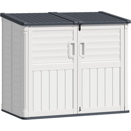 TUOZE 34 Cu Ft Resin Storage Shed, Waterproof Outdoor Storage Cabinet with Sloping Roof & Lockable Lid for Garden Tools, Trash Cans (Beige)