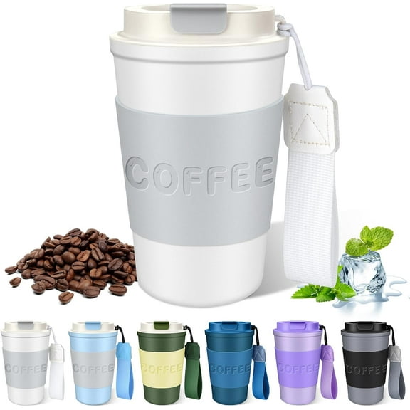 TUPAIPAI 12 oz Tumbler with Lid and Handle, Vacuum Insulated Travel Mug Stainless Steel Reusable Coffee Mug Keep Cold and Hot, Gift for Men Women (White-Gray)