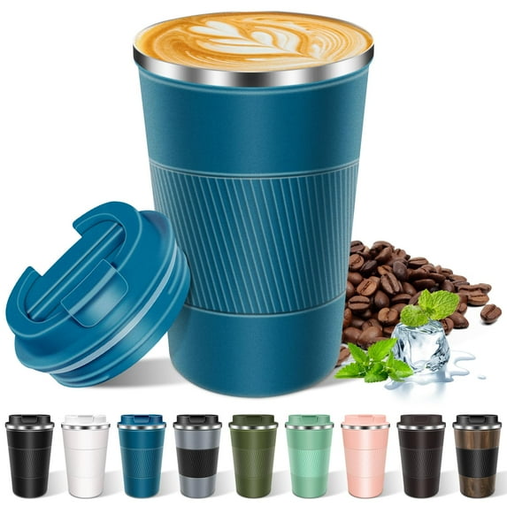 Hwawhin 12 oz Tumbler with Lid and Handle, Vacuum Insulated Travel Mug Stainless Steel Reusable Coffee Mug Keep Cold and Hot, Gift for Men Women (Peacock-Blue)