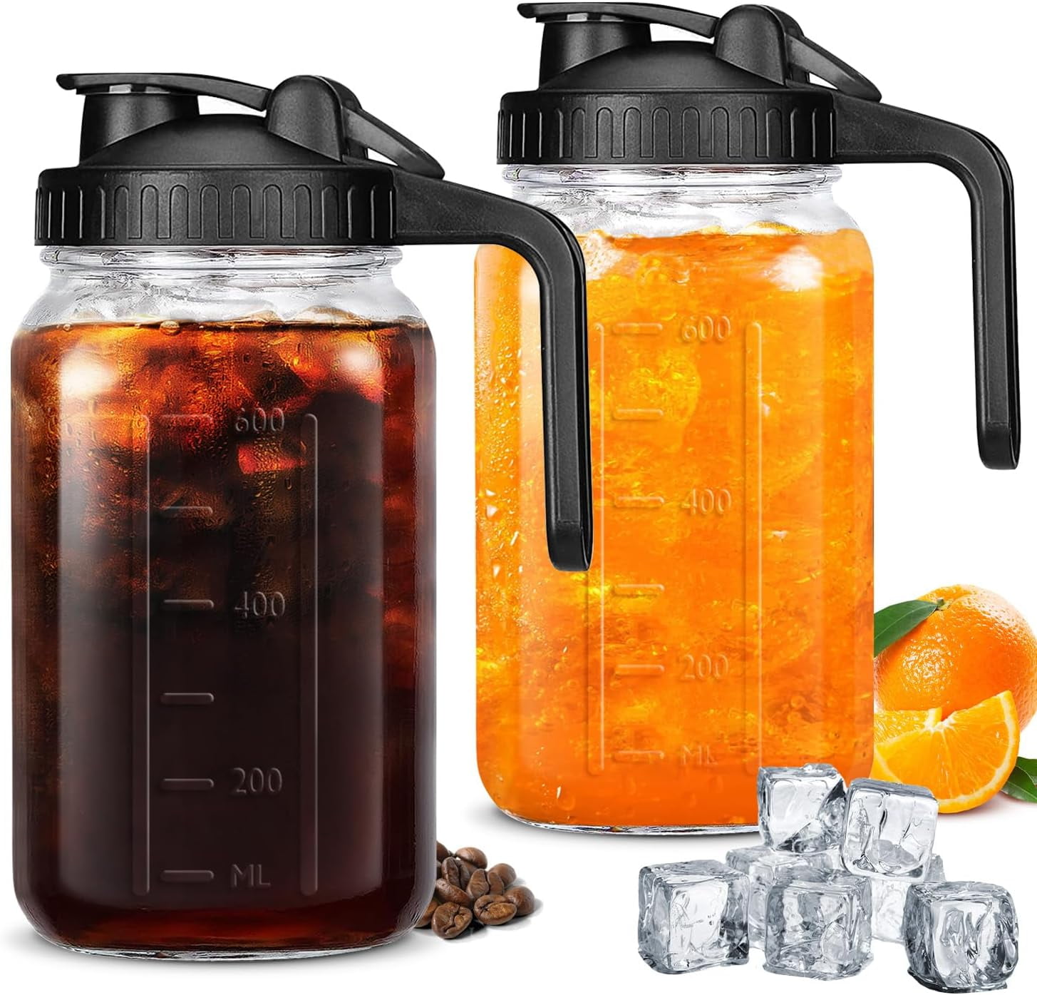TUPAIPAI Glass Water Pitcher, 2Pack 32OZ Thick Glass Pitcher with Lid