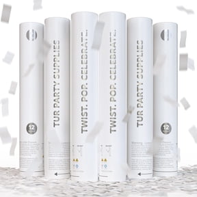 TUR Party Supplies White Biodegradable Confetti Cannons, 2-Pack, 12 Inch, Launches 25 ft, Wedding Party Poppers for Exits, Birthdays, and Celebrations