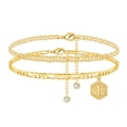 thumbnail image 1 of Turandoss Ankle Bracelets for Women Initial Anklet Layered Initial Anklet Figaro Chain Hexagon Pendant Anklet, 1 of 5