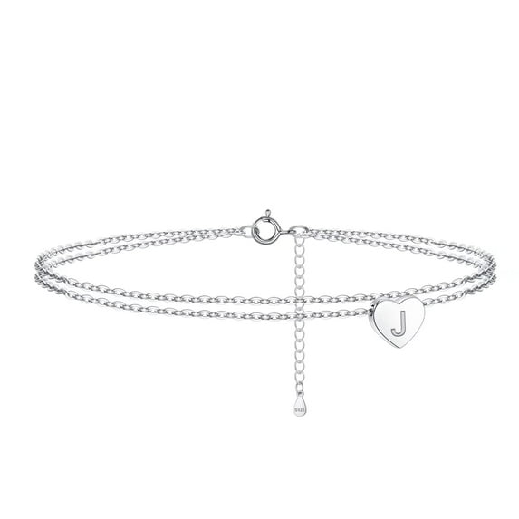 TURANDOSS Ankle Bracelets for Women 925 Sterling Silver Anklets for Women Layered Heart Ankle Bracelets Dainty Letter Initial Anklet A-Z Silver Anklets for Women