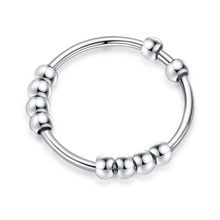 TURANDOSS Anxiety Ring for Women 925 Sterling Silver Fidget Rings for Anxiety Spinner Ring Anxiety Ring with Beads Spinner Stress Relieving Ring for Women Men Jewelry
