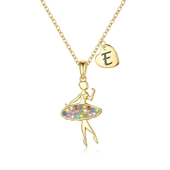 IEFSHINY Ballet Necklace for Women Over Colorful CZ Ballerina Heart Initial Necklaces Jewelry Birthday Gift Wedding Gifts for Women
