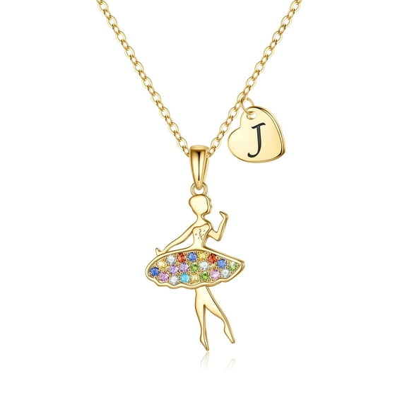 IEFSHINY Ballet Necklace for Women Over Colorful CZ Ballerina Heart Initial Necklaces Jewelry Birthday Gift Wedding Gifts for Women