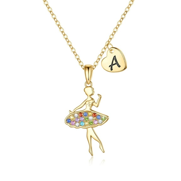 IEFSHINY Ballet Necklace for Women Over Colorful CZ Ballerina Heart Initial Necklaces Jewelry Birthday Gift for Women