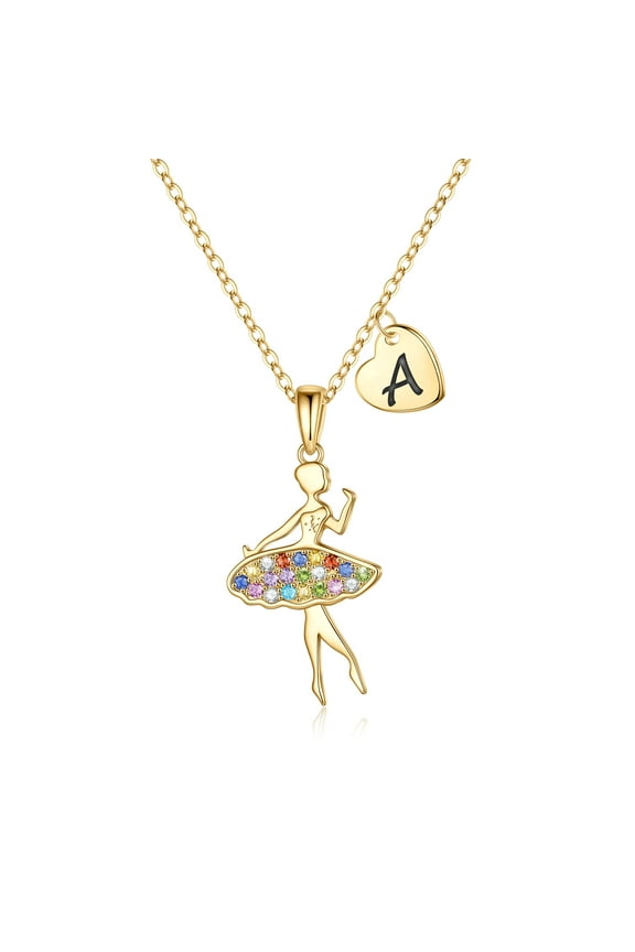 Ballet Necklace for Women Over Colorful CZ Ballerina Heart Initial Necklaces Jewelry Birthday Gift for Women