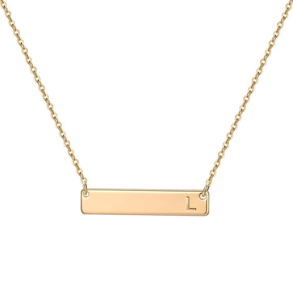 IEFSHINY Bar Initial Necklace for Women Dainty 14K Gold Plated Stainless Steel Engraved Letter Horizontal Bar Necklace Jewelry Gifts for Women