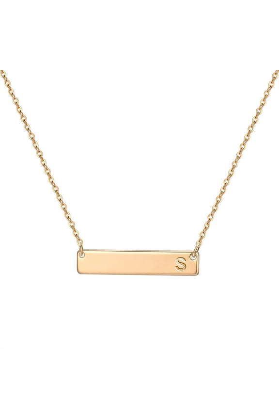 Bar Initial Necklace for Women Dainty 14K Gold Plated Stainless Steel Engraved Letter Horizontal Bar Necklace Jewelry Gifts for Women