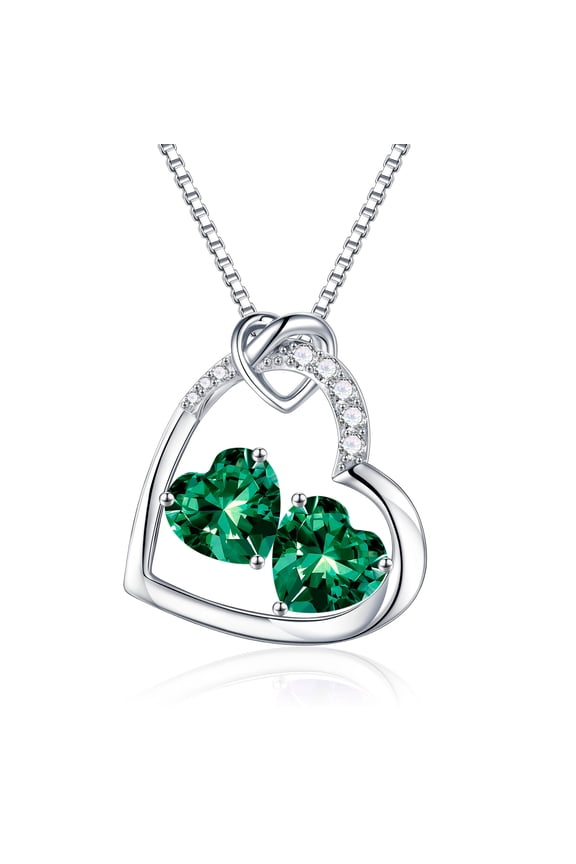 Heart Birthstone Necklace for Women Double Heart Birthstone Pendant Personalized CZ Trendy Jewelry Mothers Day Birthday Gifts Graduation Gifts for Women Wife Her