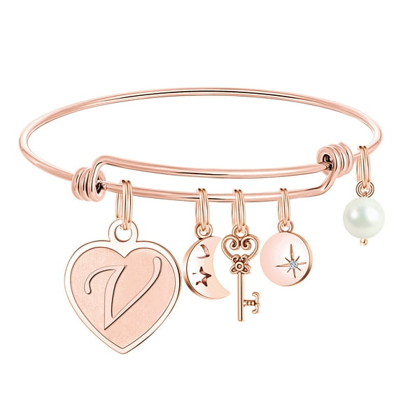 TURANDOSS Charms Bracelet For Women Initials Initial Bracelet with Heart Charm Silver Handmade Womens Letter Expandable Bangle Bracelet Birthday Jewelry Gifts for Women Teen Girls