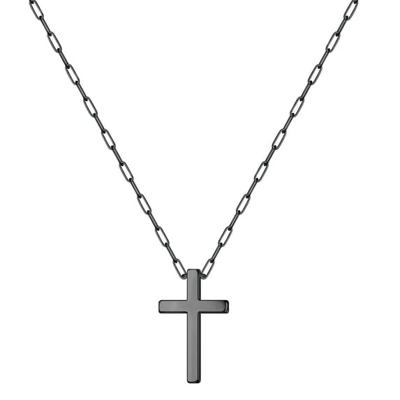 TURANDOSS Cross Necklace for Women Silver Black Rose Gold Paperclip Chain Cross Necklace Stainless Steel Cross Pendant Necklace 14-18 Inches Cross Necklace for Women Men