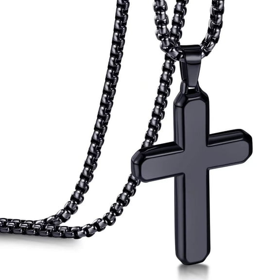 IEFSHINY Cross Necklace for Men Silver Black Gold Stainless Steel Cross Pendant Necklace for Men Women