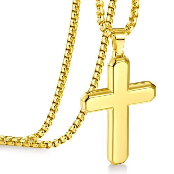 IEFSHINY Cross Necklace for Men Silver Black Gold Stainless Steel Cross Pendant Necklace for Men Women