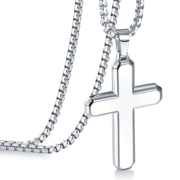 IEFSHINY Cross Necklace for Men Silver Black Gold Stainless Steel Cross Pendant Necklace for Men Women