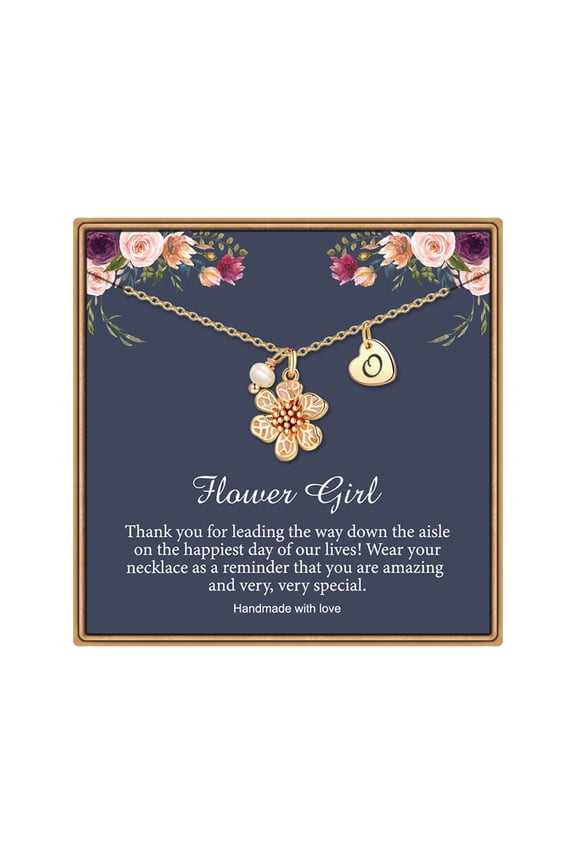 Flower Women Gifts 14K Gold Plated Heart Initial Necklace Flower Women Proposal Gifts from Bride