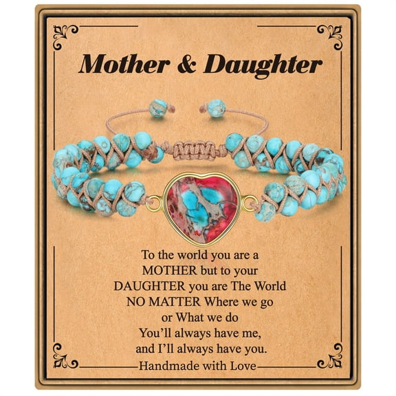 IEFSHINY Gifts for Mom Daughter, Natural Stone Bracelets Gifts Adjustable Natural Double Winding Beading Hand Turquoise Bracelet Gifts for Mom Daughter