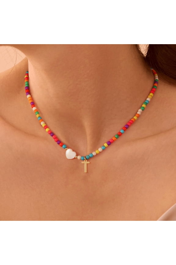 Gold Initial Necklaces for Women Beaded Choker Letter Necklace Jewelry for Women Gifts