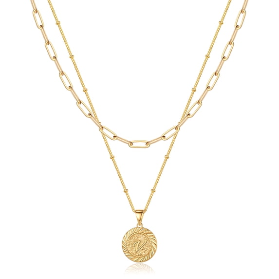 Turandoss Gold Layered Initial Disc Necklace for Women