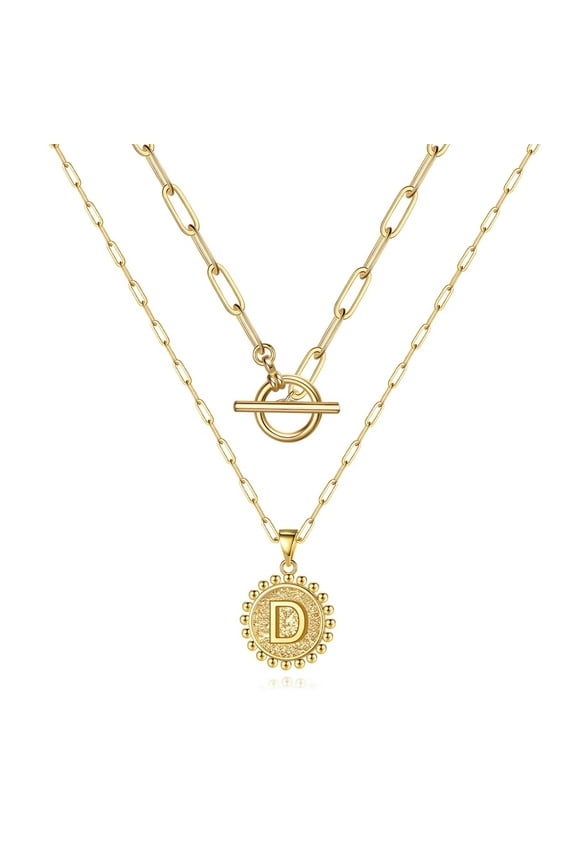 Gold Layered Initial Necklaces for Women 14K Gold Plated Paperclip Chain Necklace Coin Initial Necklaces Gold Choker Necklaces for Women Jewelry Gifts