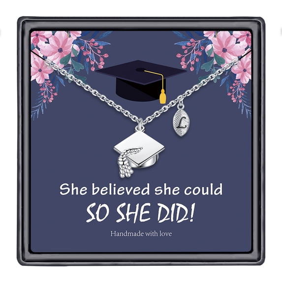 TURANDOSS Graduation Gifts For Her 2024, 14K White Gold Plated Graduation Cap Pendant Necklace 2024 Graduation Gifts